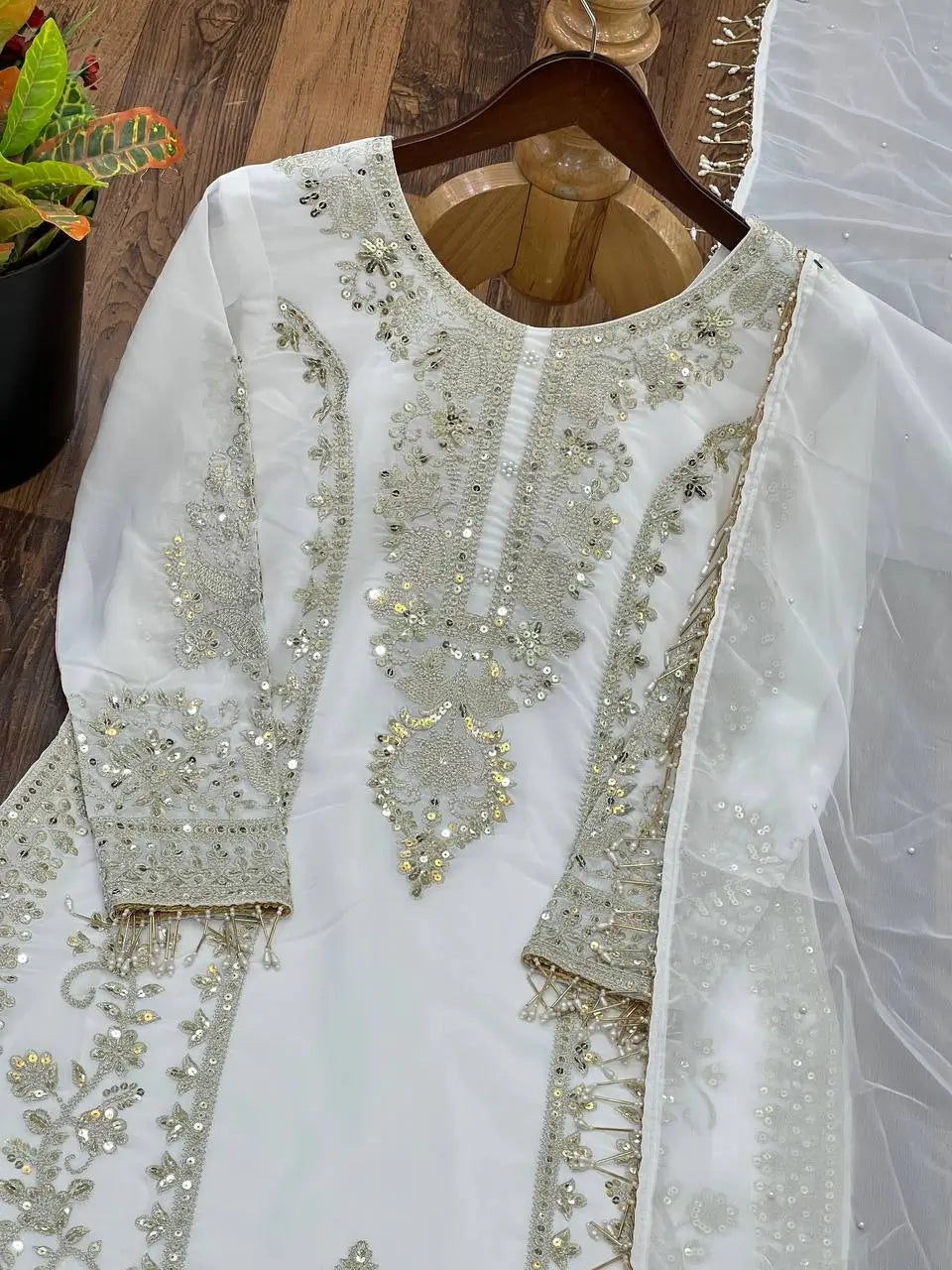 Zari Sequin Georgette Embroidered Palazzo Suit