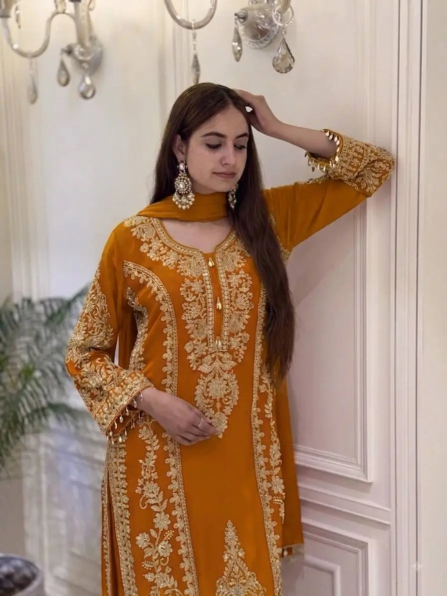 Zari Sequin Georgette Embroidered Palazzo Suit