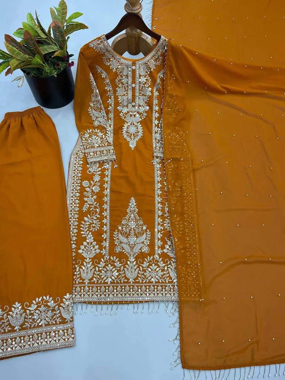 Zari Sequin Georgette Embroidered Palazzo Suit