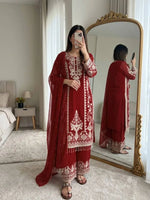 Zari Sequin Georgette Embroidered Palazzo Suit