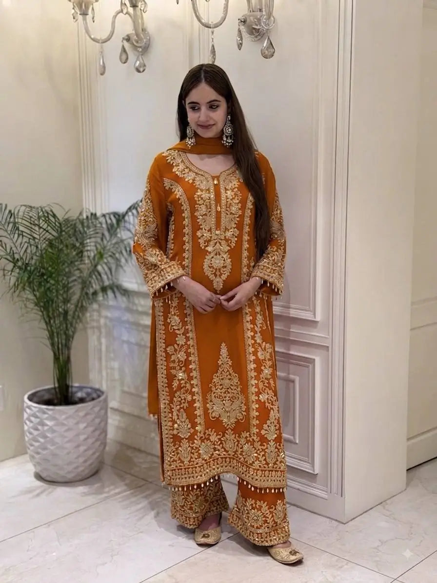 Zari Sequin Georgette Embroidered Palazzo Suit