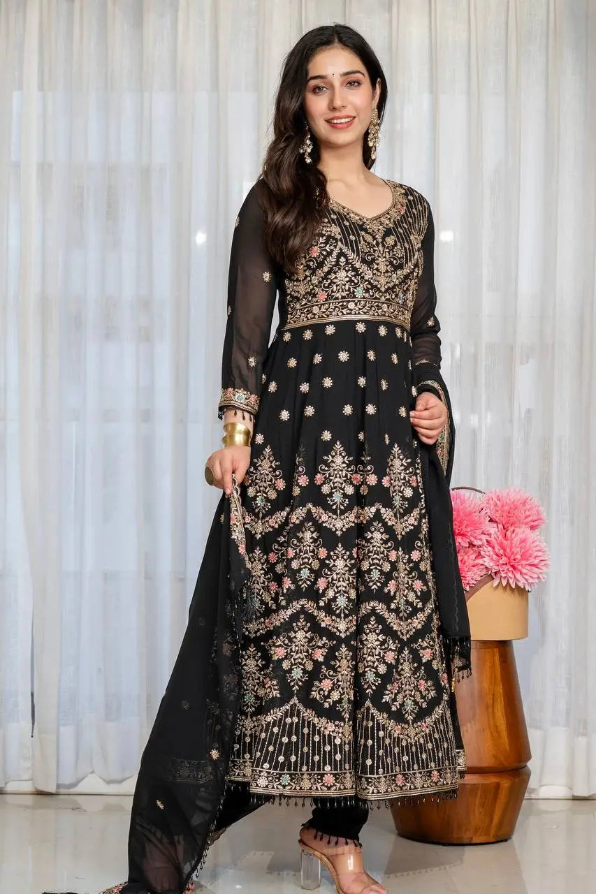 Zari Sequin Gorgette Anarkali Gown