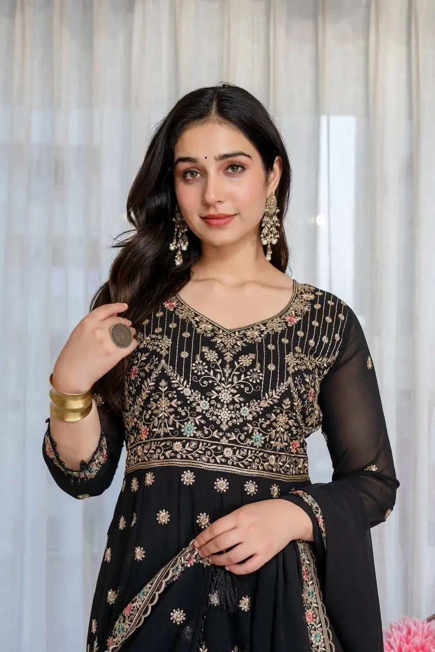 Zari Sequin Gorgette Anarkali Gown