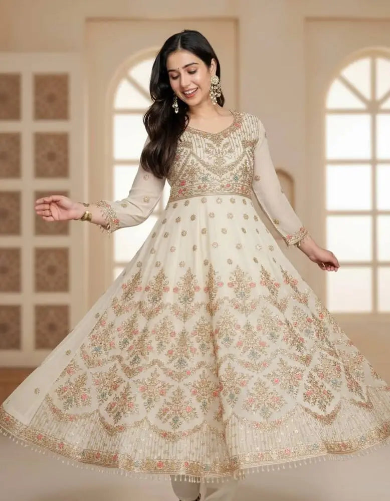 Zari Sequin Gorgette Anarkali Gown
