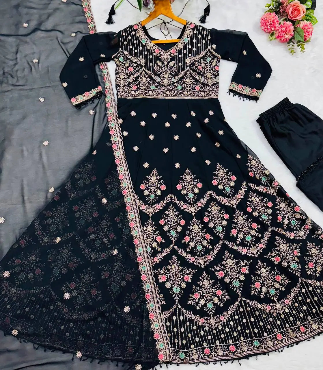 Zari Sequin Gorgette Anarkali Gown