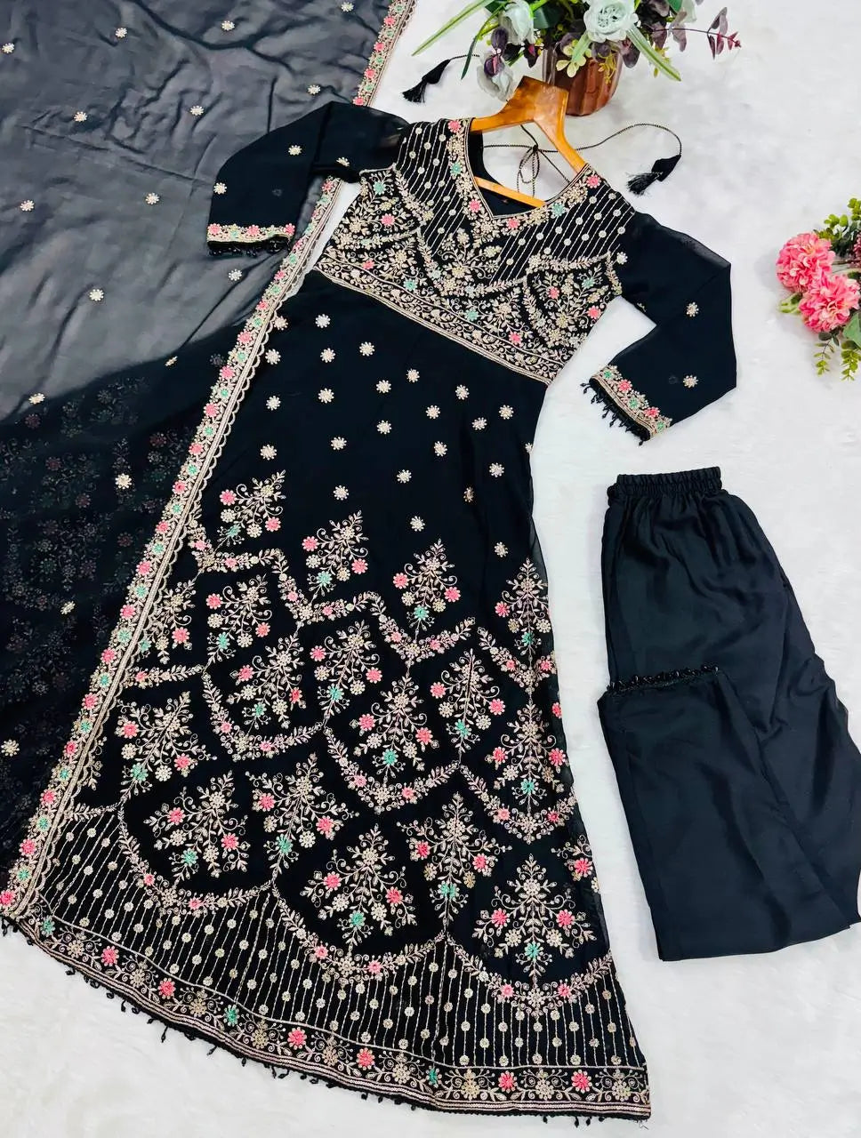 Zari Sequin Gorgette Anarkali Gown
