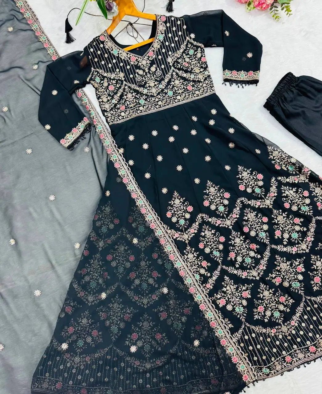 Zari Sequin Gorgette Anarkali Gown