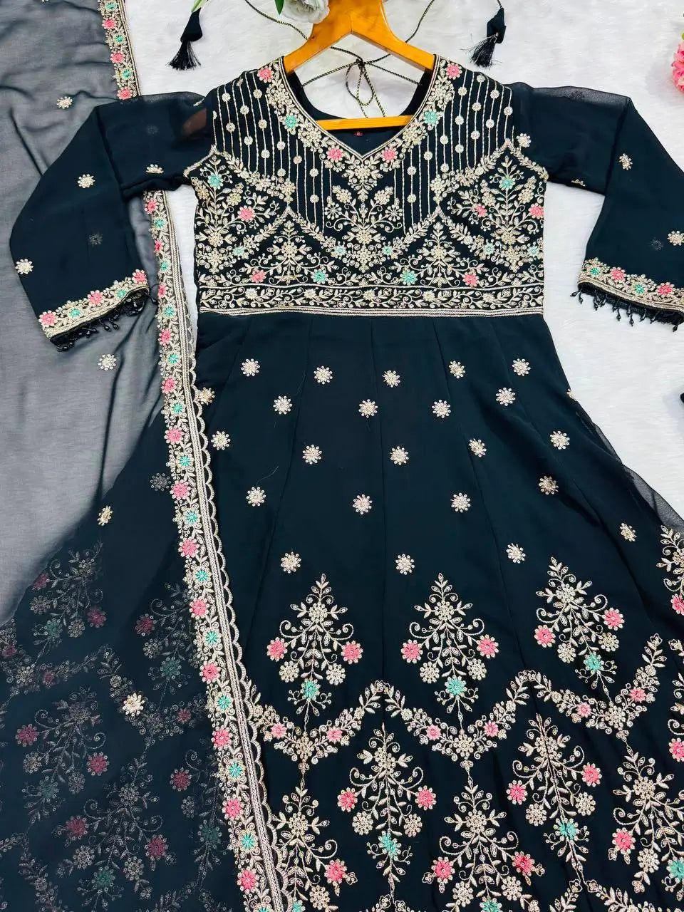 Zari Sequin Gorgette Anarkali Gown