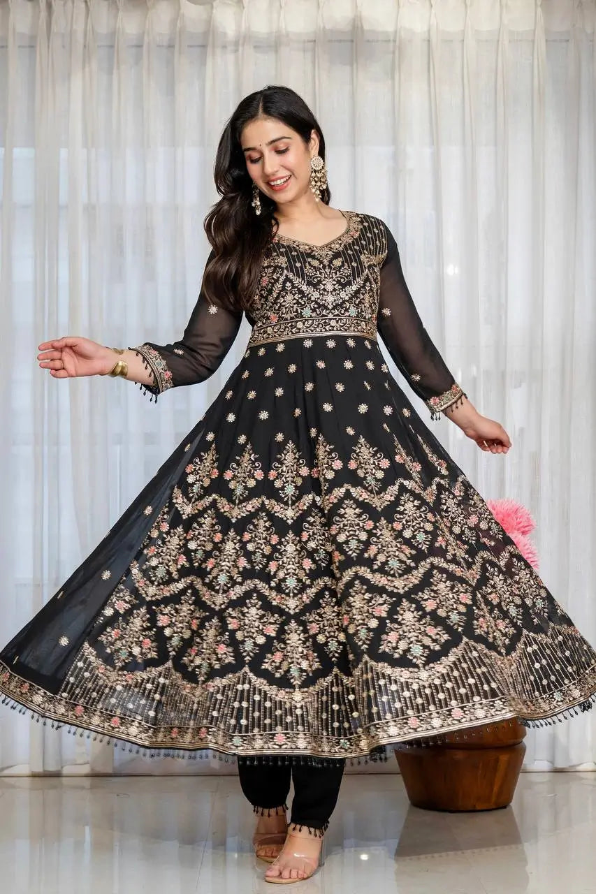 Zari Sequin Gorgette Anarkali Gown