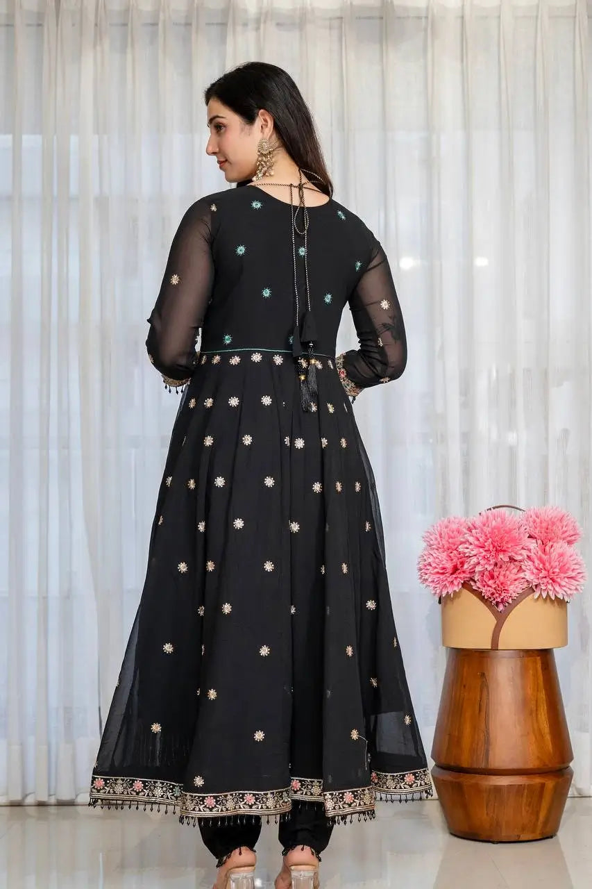 Zari Sequin Gorgette Anarkali Gown