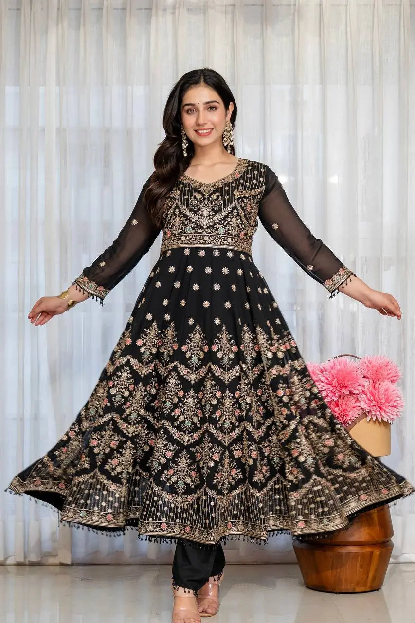 Zari Sequin Gorgette Anarkali Gown
