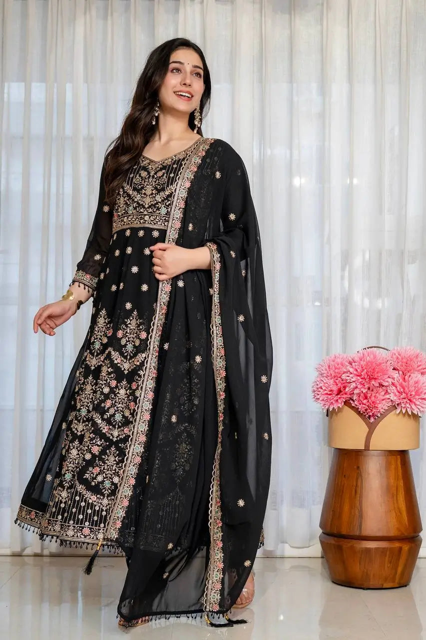 Zari Sequin Gorgette Anarkali Gown