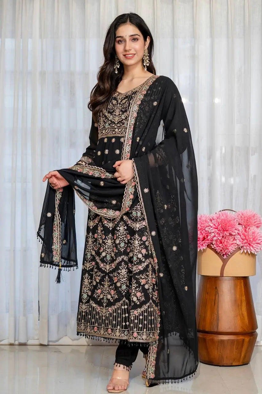 Zari Sequin Gorgette Anarkali Gown