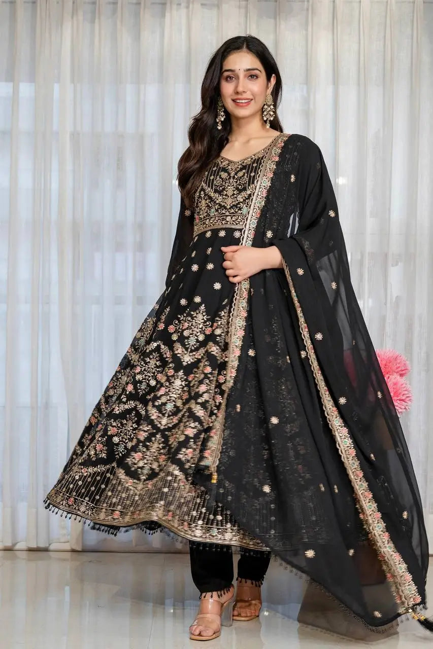 Zari Sequin Gorgette Anarkali Gown