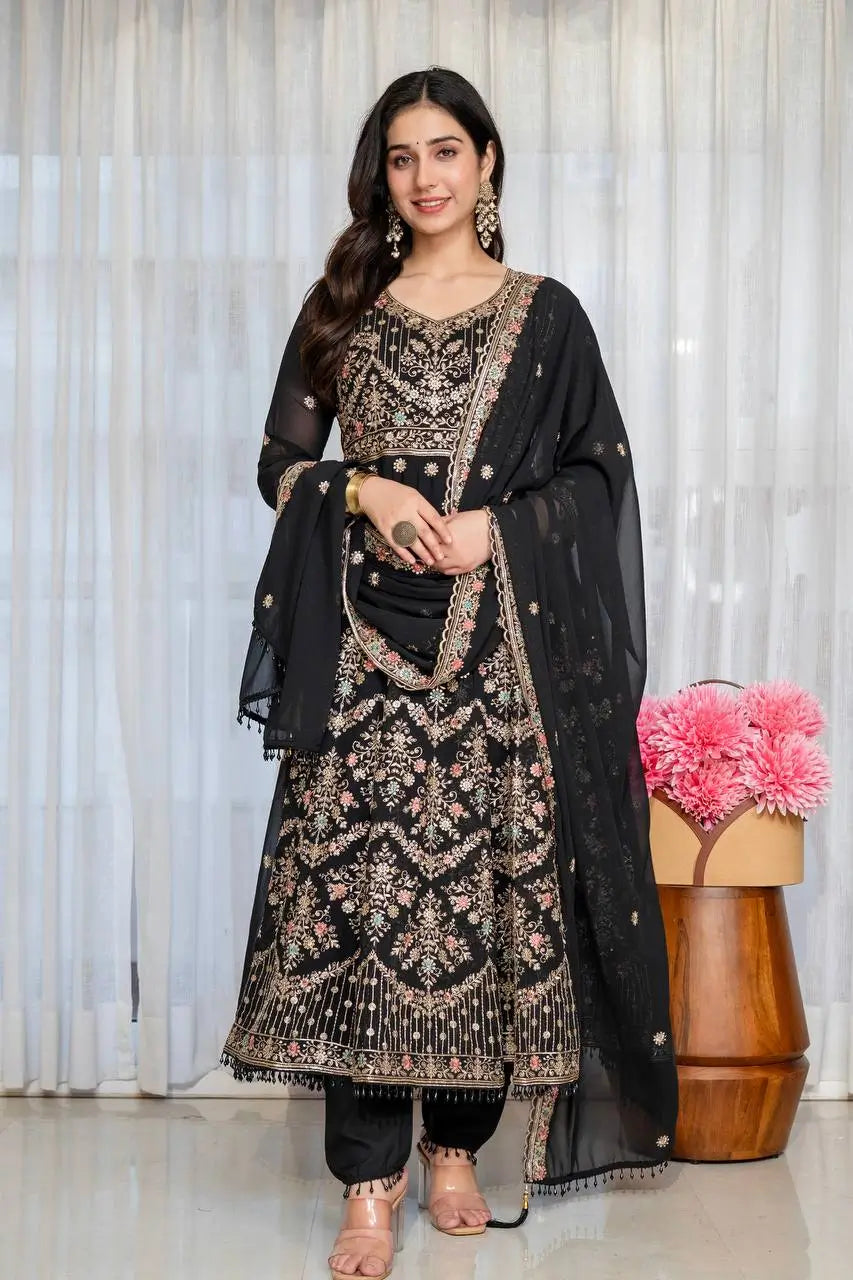 Zari Sequin Gorgette Anarkali Gown