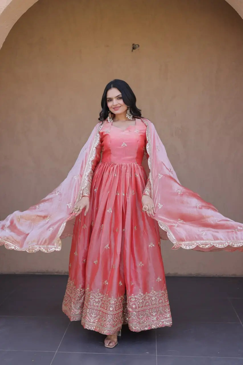 Zari Sequin Scallop Gown