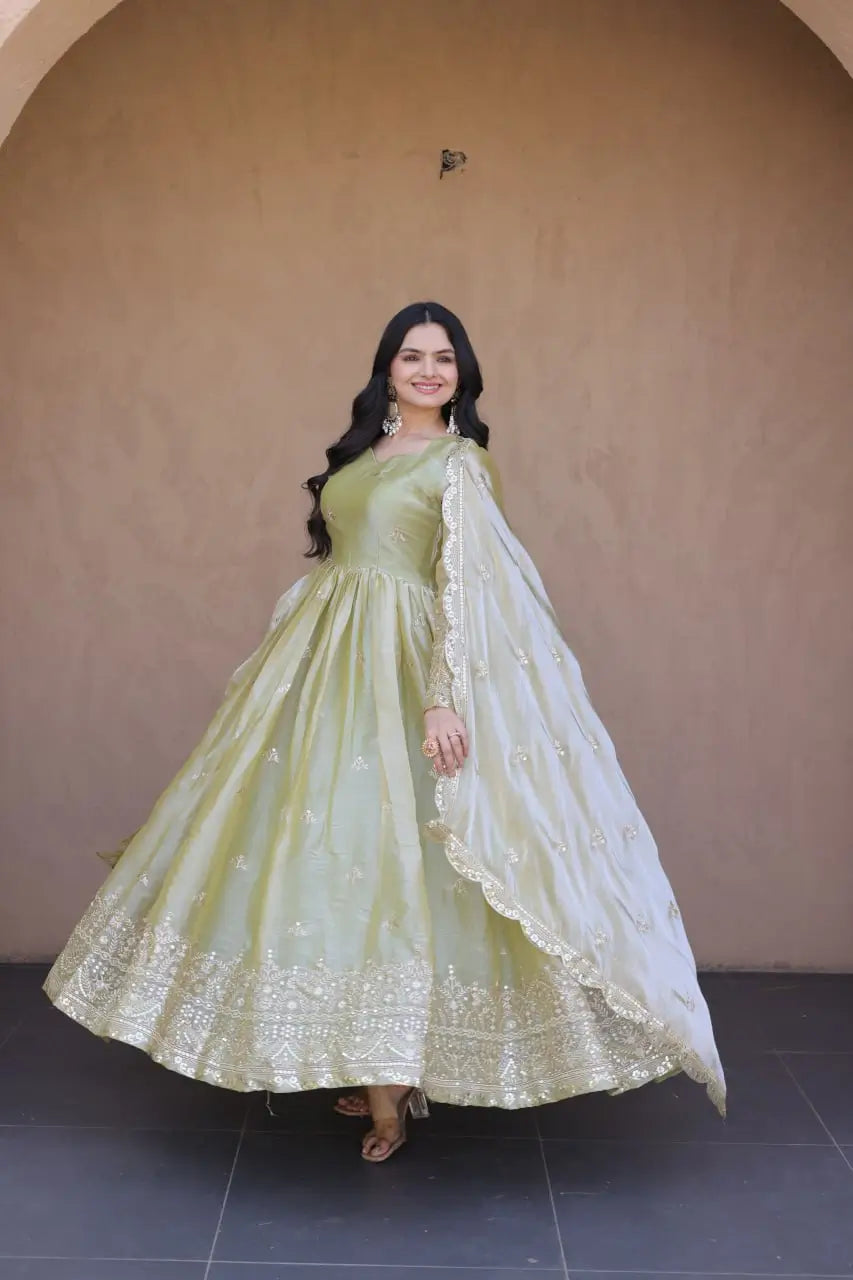 Zari Sequin Scallop Gown