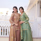 Zari Sequins Embroidered Fendi Crush Kurti Sharara Set