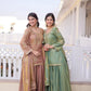 Zari Sequins Embroidered Fendi Crush Kurti Sharara Set