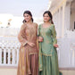Zari Sequins Embroidered Fendi Crush Kurti Sharara Set