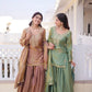 Zari Sequins Embroidered Fendi Crush Kurti Sharara Set