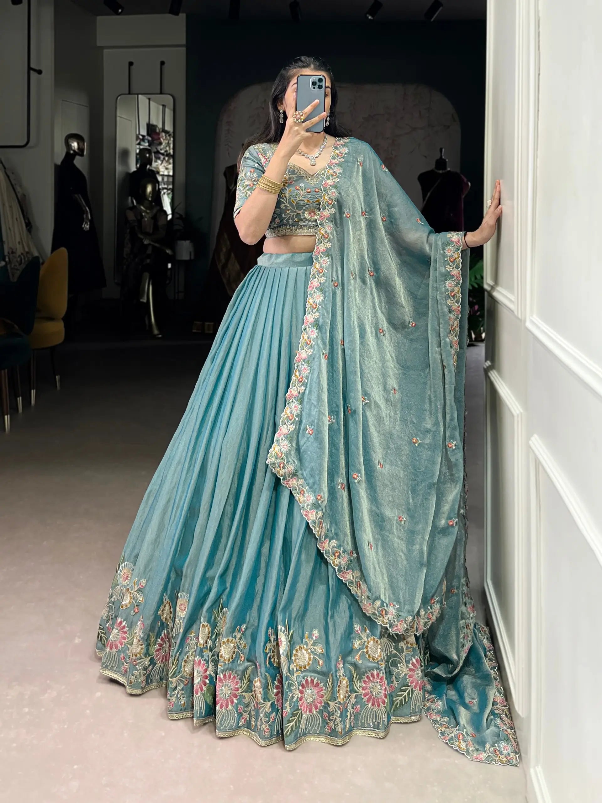 Zari Shimmer Embroidered Lehenga Set with Dupatta