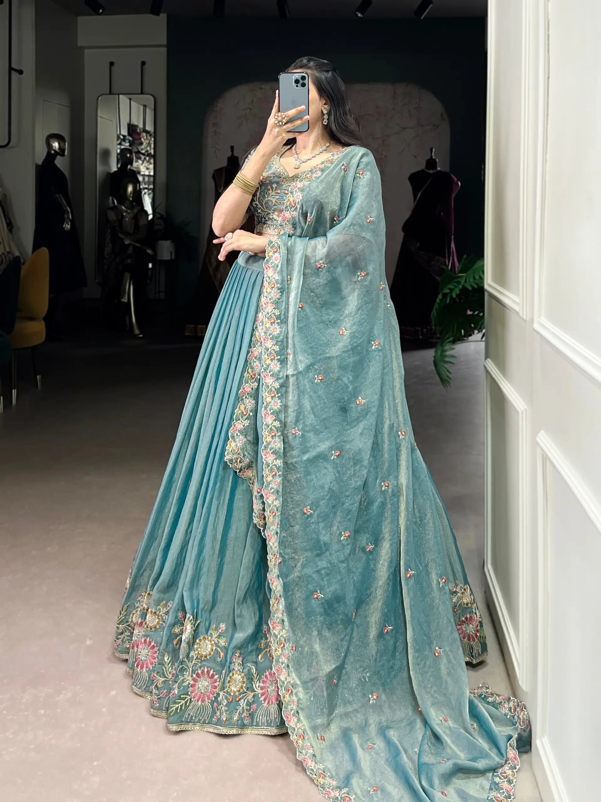 Zari Shimmer Embroidered Lehenga Set with Dupatta