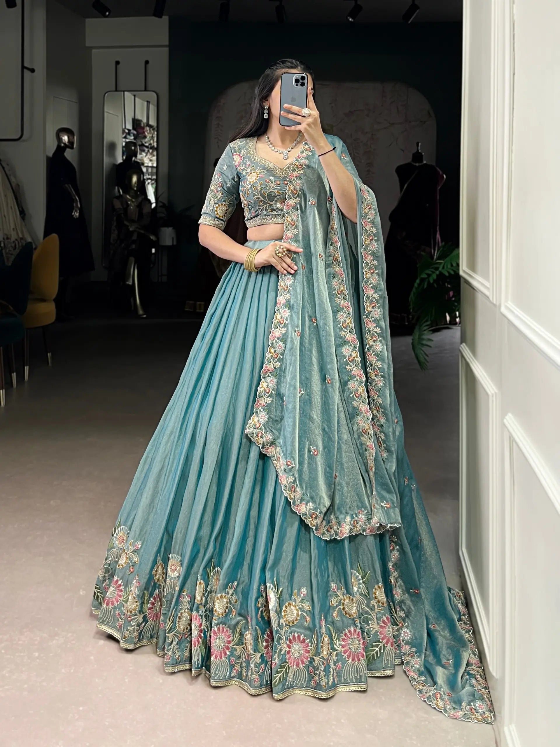 Zari Shimmer Embroidered Lehenga Set with Dupatta