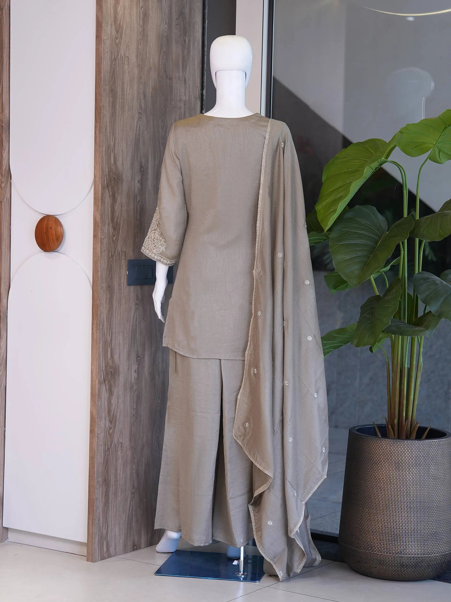 Zazu Silk Kurta Palazzo With Zari Embroidery