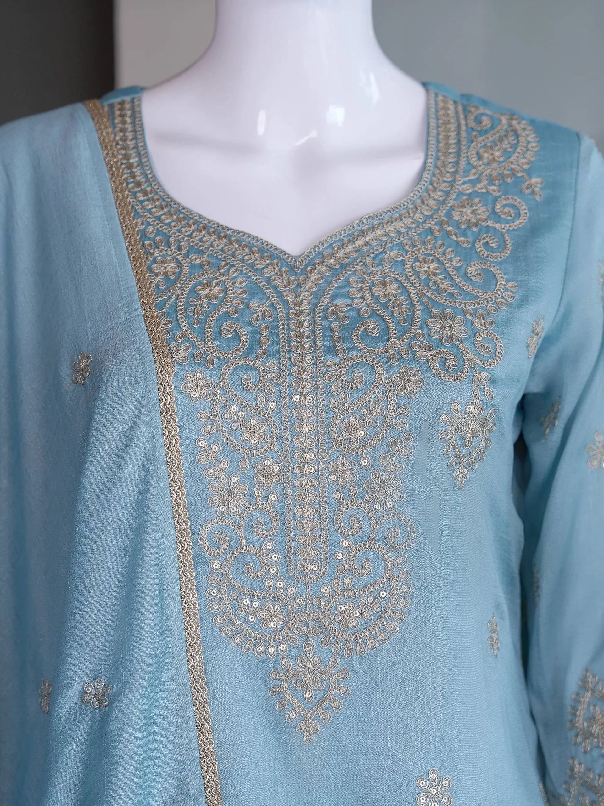 Zazu Silk Kurta Palazzo With Zari Embroidery