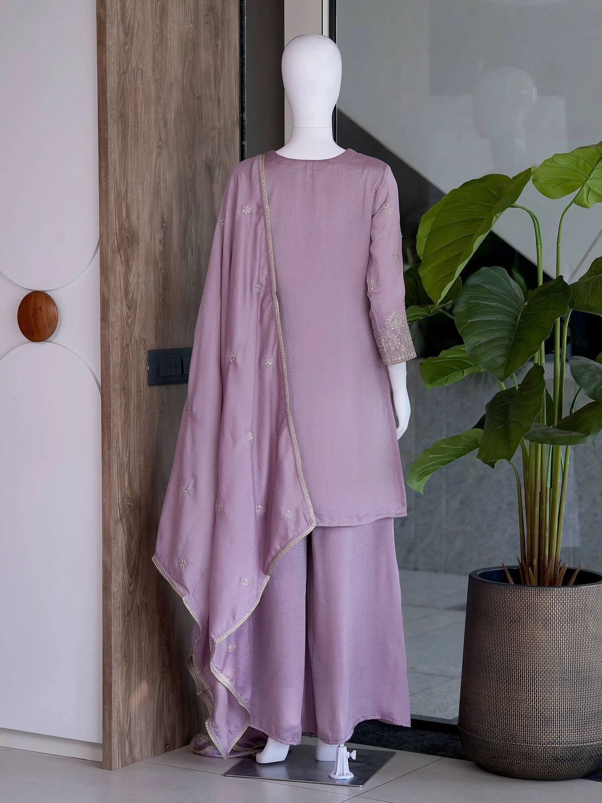 Zazu Silk Kurta Palazzo With Zari Embroidery