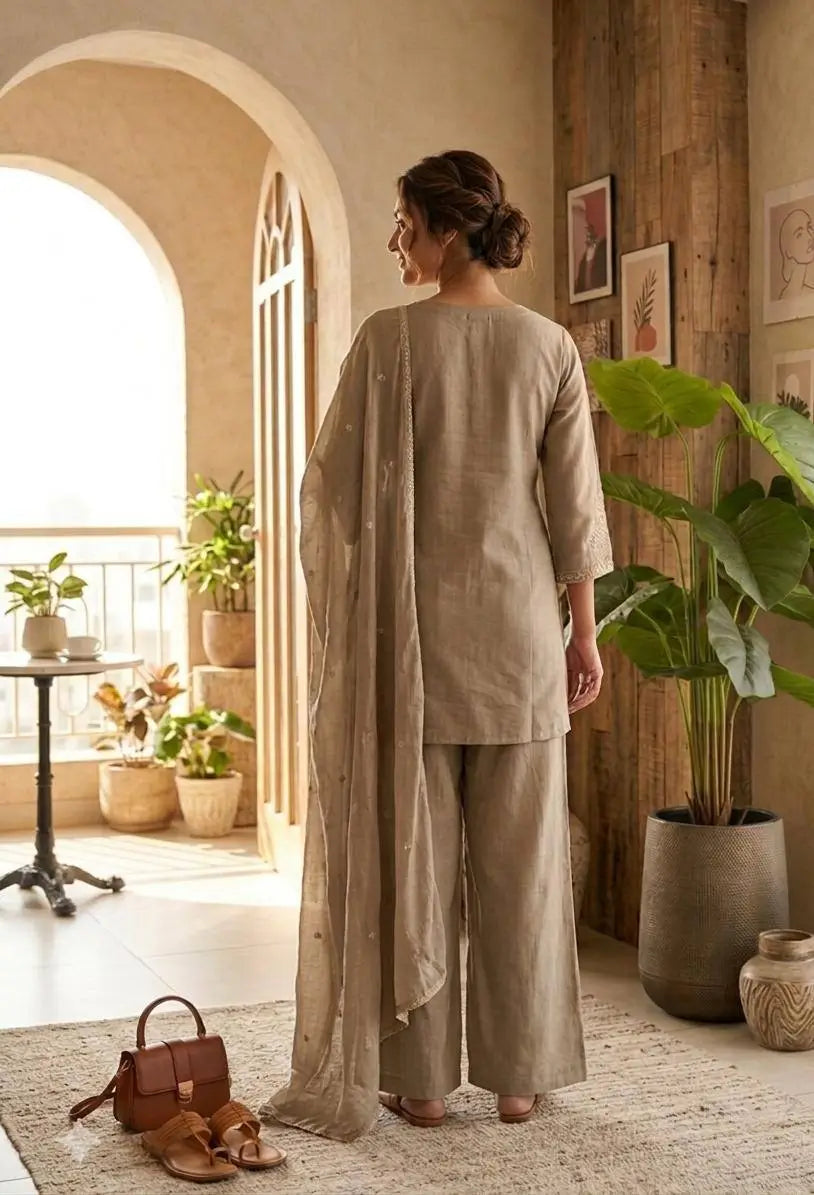 Zazu Silk Kurta Palazzo With Zari Embroidery