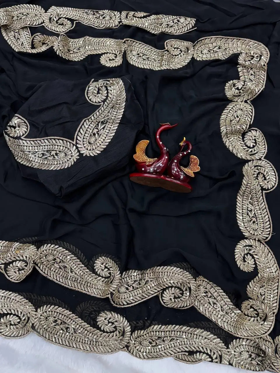 black Rangoli Silk Zari Embroidered Saree with Designer Blouse for special occasions