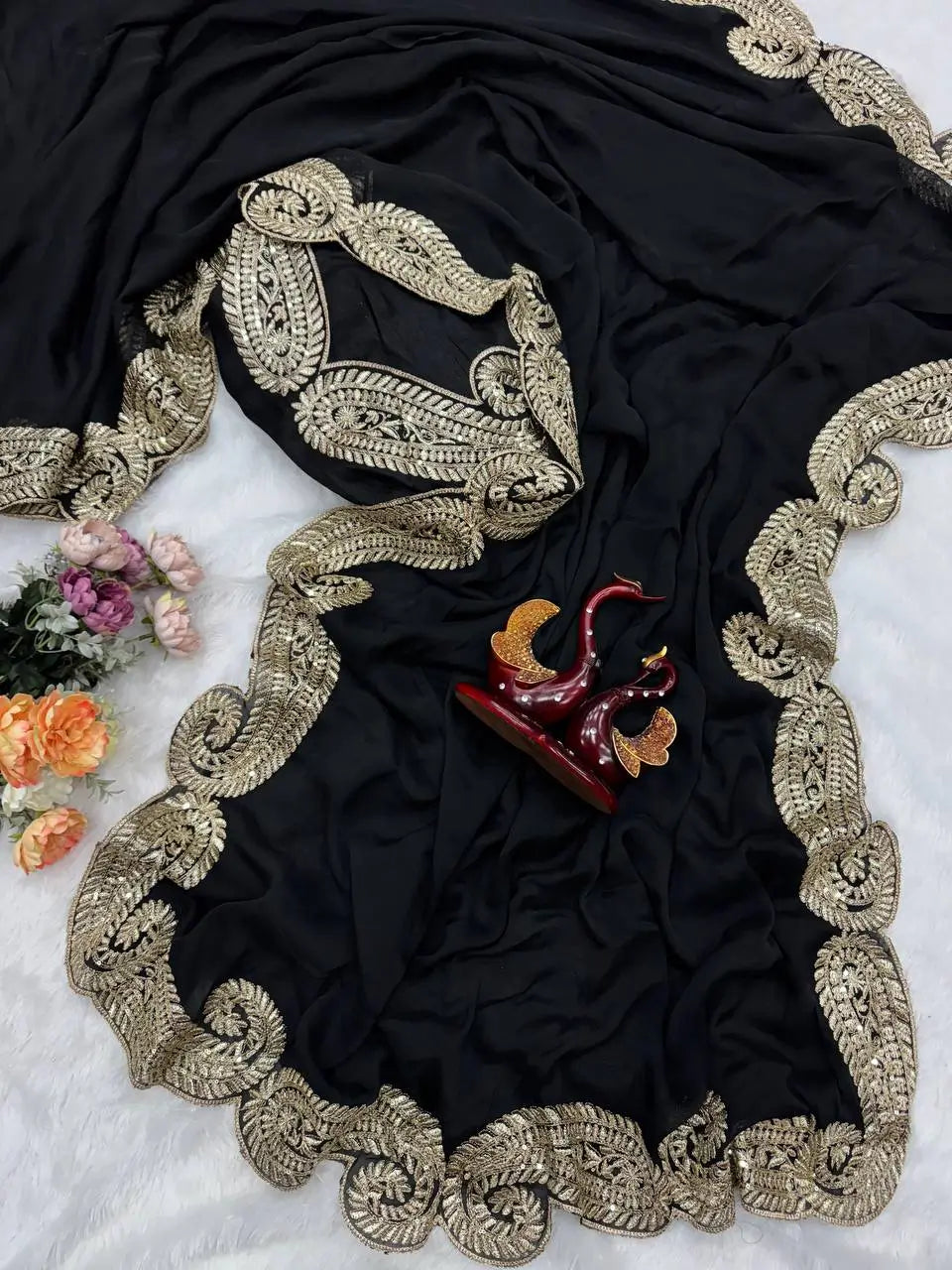 black Rangoli Silk Zari Embroidered Saree with Designer Blouse for special occasions