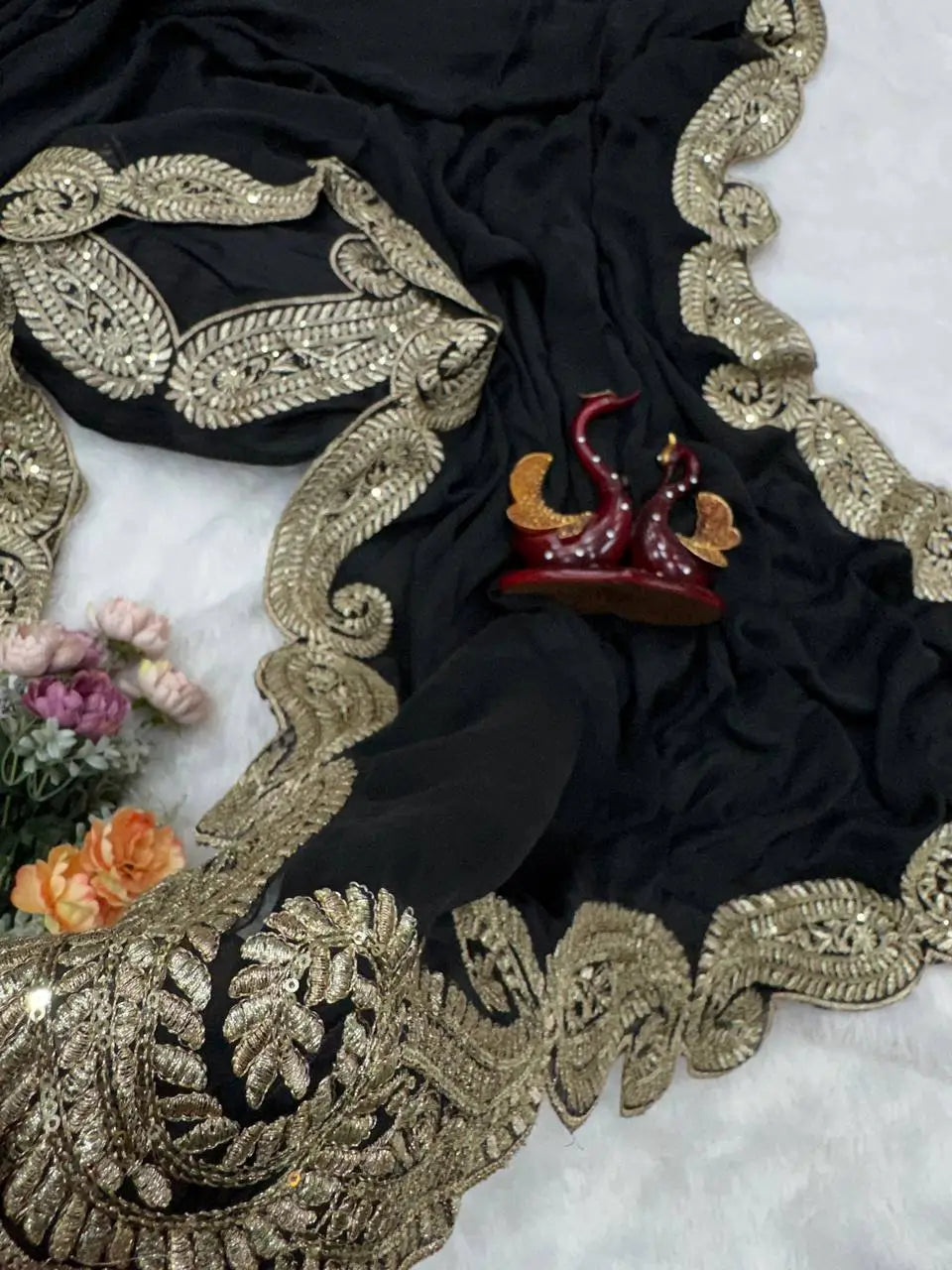 black Rangoli Silk Zari Embroidered Saree with Designer Blouse for special occasions
