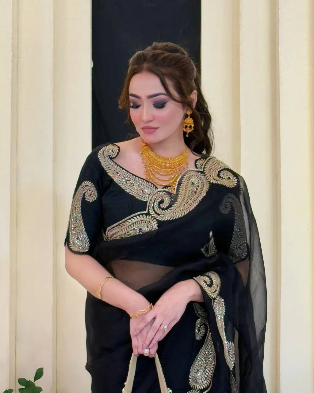 black Rangoli Silk Zari Embroidered Saree with Designer Blouse for special occasions