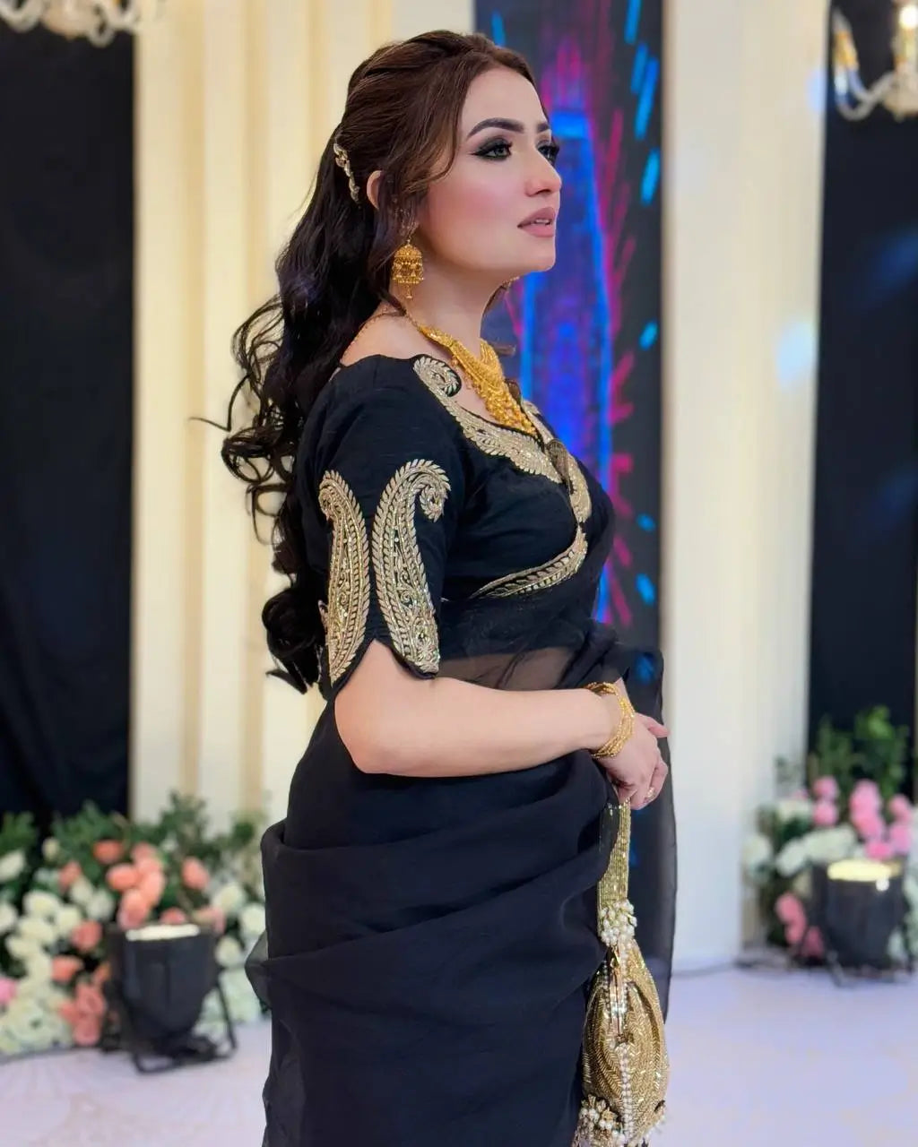 black Rangoli Silk Zari Embroidered Saree with Designer Blouse for special occasions