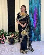 black Rangoli Silk Zari Embroidered Saree with Designer Blouse for special occasions