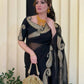 black Rangoli Silk Zari Embroidered Saree with Designer Blouse for special occasions