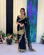 black Rangoli Silk Zari Embroidered Saree with Designer Blouse for special occasions