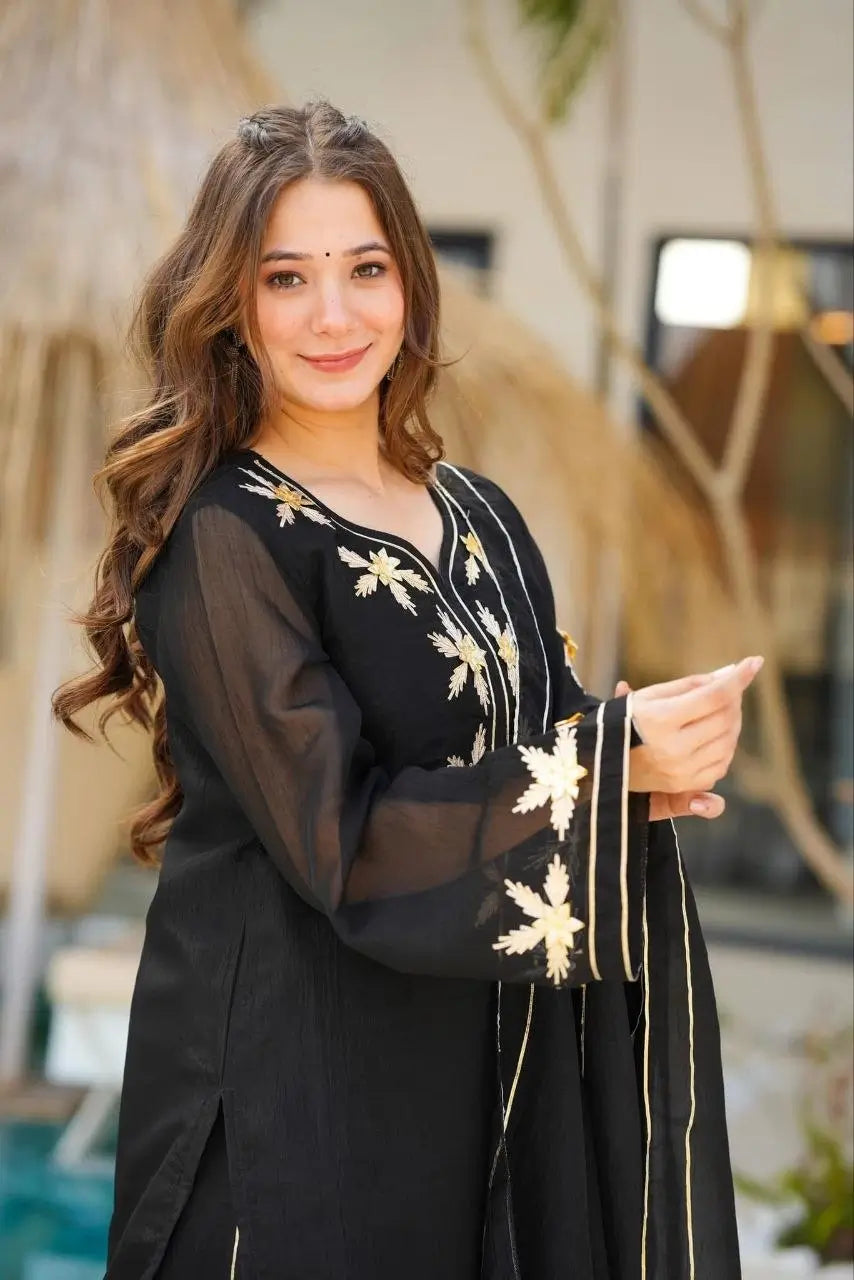 black Sharara Suit Set with gota pati for Festive and Party Wear in 4 colors