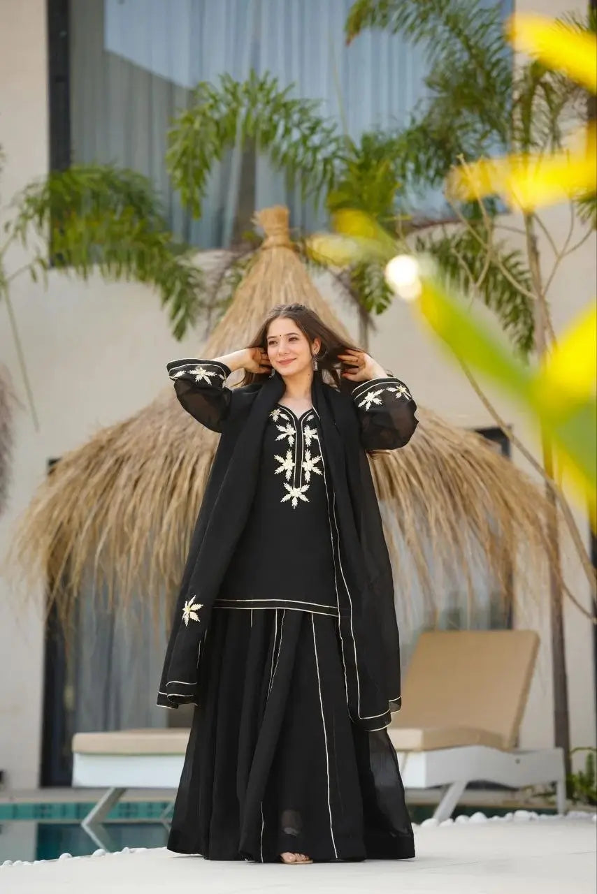 black Sharara Suit Set with gota pati for Festive and Party Wear in 4 colors