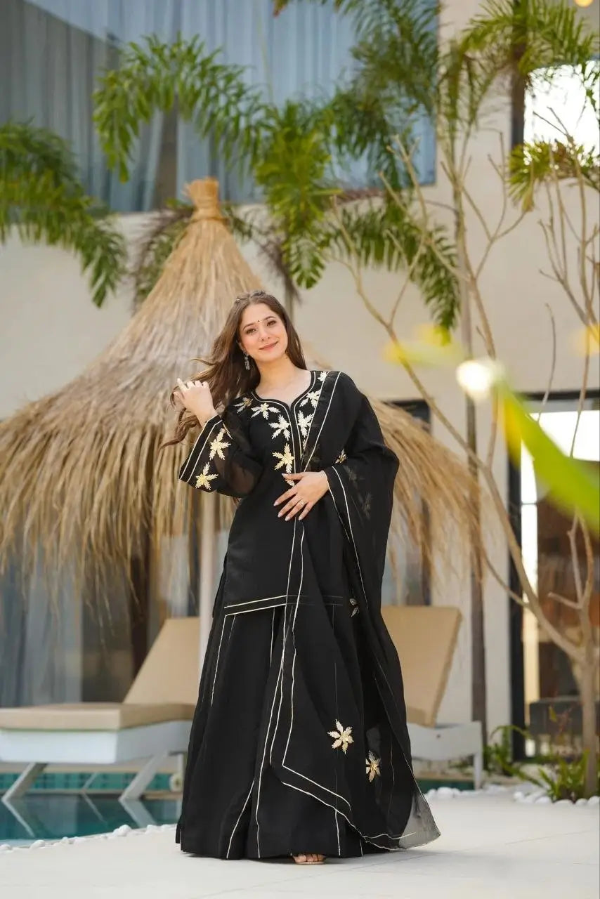 black Sharara Suit Set with gota pati for Festive and Party Wear in 4 colors