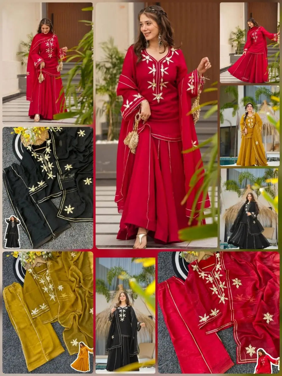 black Sharara Suit Set with gota pati for Festive and Party Wear in 4 colors