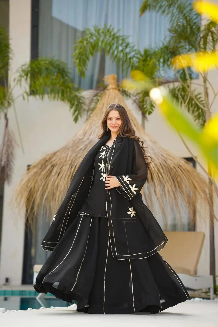 black Sharara Suit Set with gota pati for Festive and Party Wear in 4 colors