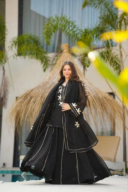 black Sharara Suit Set with gota pati for Festive and Party Wear in 4 colors
