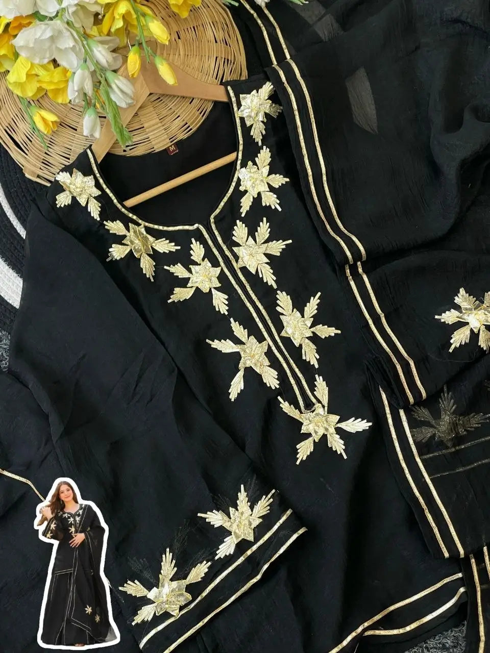 black Sharara Suit Set with gota pati for Festive and Party Wear in 4 colors
