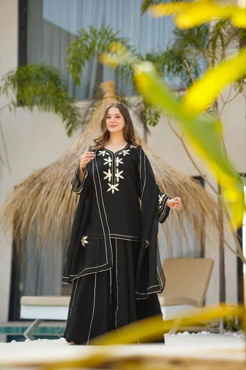 black Sharara Suit Set with gota pati for Festive and Party Wear in 4 colors