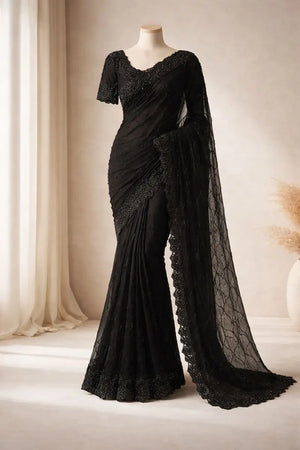 Black Elegance Handwork Party Wear Saree