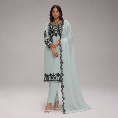 Fox Georgette Kurta Set With Floral Embroidery